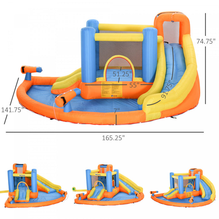 Outsunny 5 In 1 Kids Bouncy Castle Inflatable Bounce House Jump N Slide Bouncer Trampoline Slide Water Pool Climbing Wall With Inflator For Boys And Girls Summer 14' X 12' X 6'