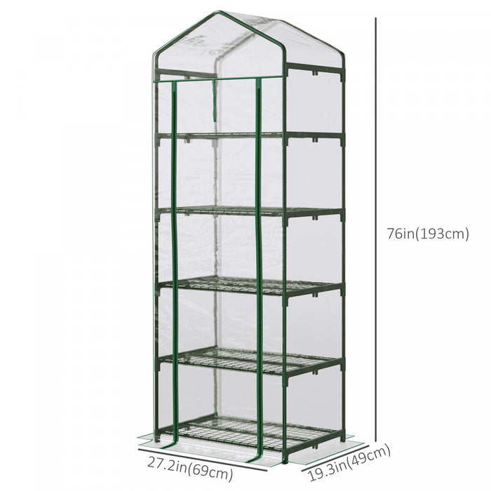 Outsunny 5 Tier Mini Greenhouse, Portable Outdoor Flower Stand With Shelf Clips, Indoor Greenhouse With Steel Frame, Transparent, 27.25\" X 19.25\" X 76\"