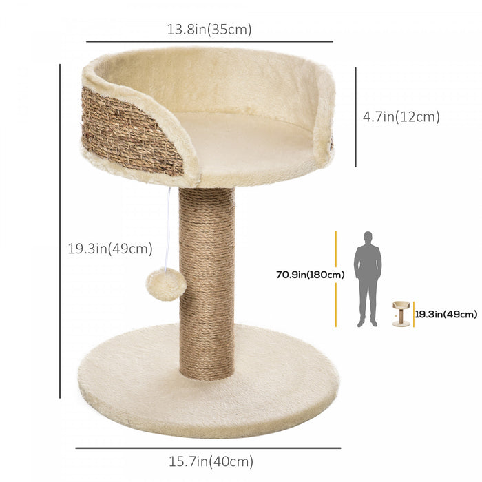 Pawhut Small Cat Tree With Scratching Post, Perch, Toy Ball, Cat Tower For Indoor Cats - 16\" X 16\" X 19\", Beige