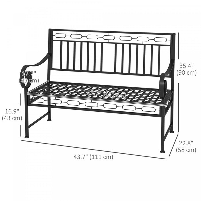 Outsunny 44\" Garden Bench, Metal Park Bench With Decorative Backrest Black