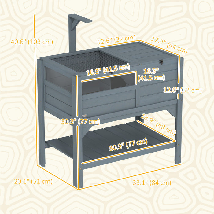 Pawhut Wooden Tortoise House Habitat With Shelf, Tortoise Enclosure For Small Animals With Light Support Frame, Reptile Cage With Tray For Indoor Use, 33\" L X 20\" W X 41\" H