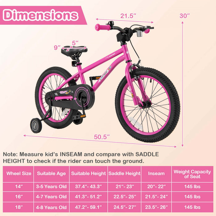 Costway 18-inch Kid's Bike For 4-8 Years Old With Adjustable Saddle & Anti-slip Handlebar Pink