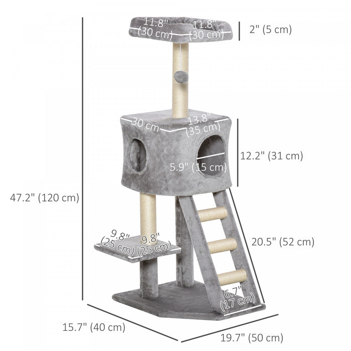 Pawhut 47 Inches Cat Tree, Multi-level Cat Tower With Condo, Cat Climbing Activity Center With Sisal Scratching Posts, Ladder, Plush Perch And Hanging Ball, Light Grey
