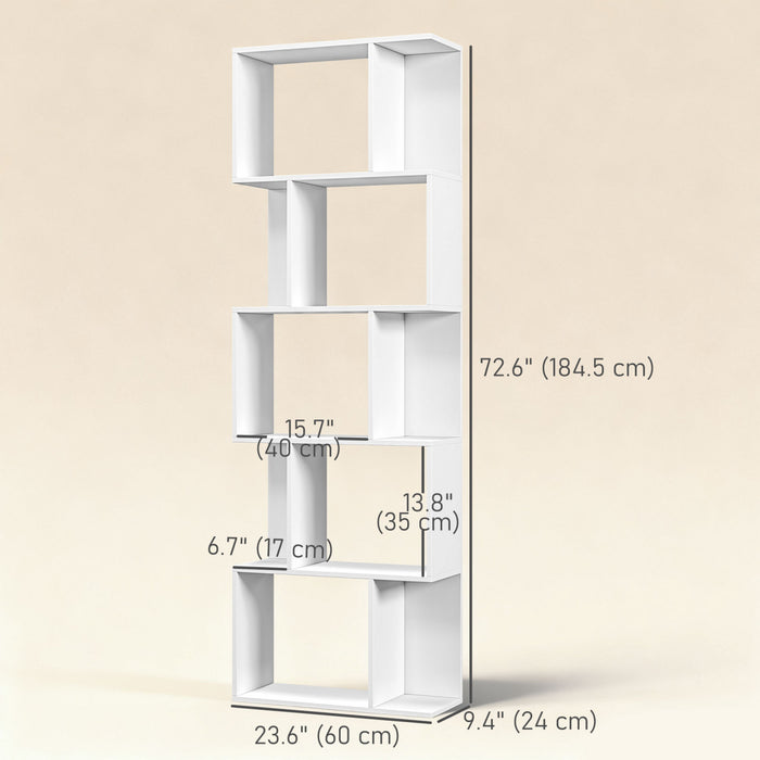 HOMCOM Geometric Bookcase, 5-Tier S Shaped Bookshelf, White
