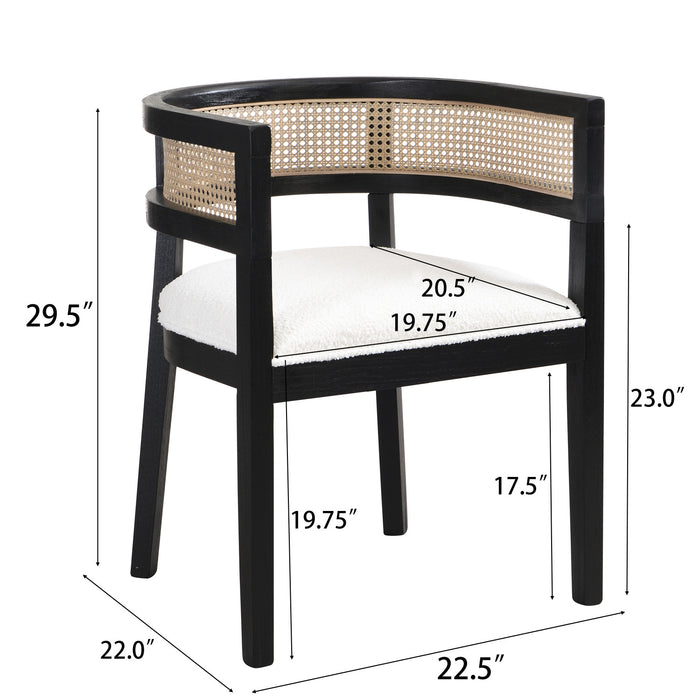 Lance Dining Chairs Set Of 2 With Rattan Back And U-shaped Seat - Black