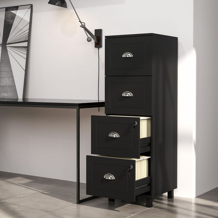 HOMCOM Lateral File Cabinet with 4 Drawer, Lock, for A4 Letter, Black