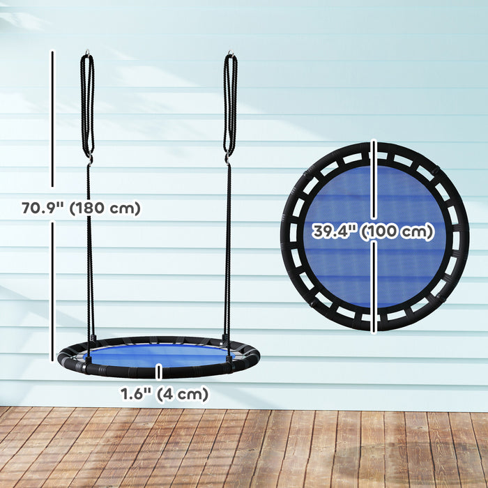 Qaba Saucer Tree Swing Set for Kids, 39 inch Round Flying Swing Seat with Adjustable Hanging Ropes, 331 lbs Weight Children Net Swing for Outdoor, Backyard, Navy Blue