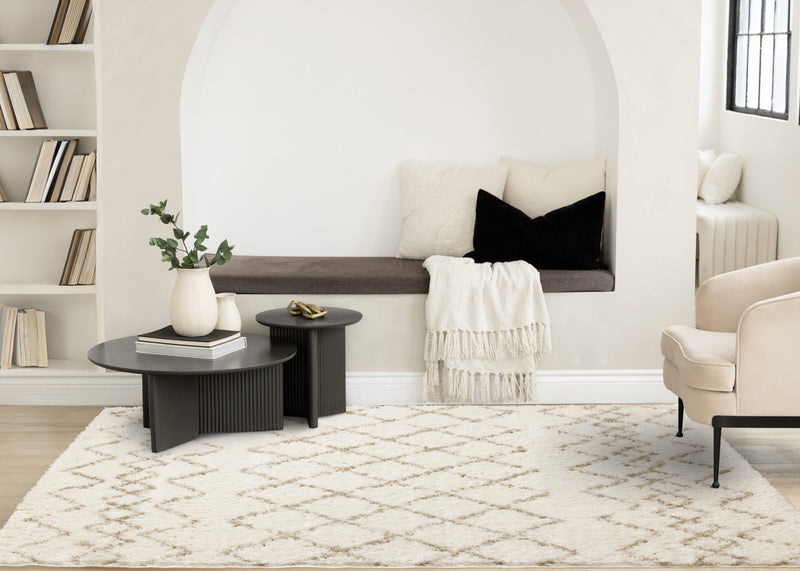 Taylor Cream Brown Lattice Shag Rug, 5'3\" x 7'7\" Indoor Area Rug