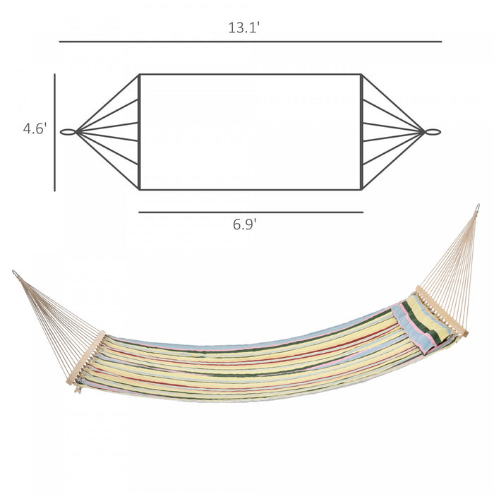 Outsunny 83\" Patio Double Hammock, Wide Outdoor Hammock Bed Striped Fits 2 People Sunbed Camping Hang Sleep W/ Pillow, Red Stripe