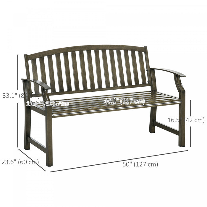 Outsunny Metal Garden Bench Slatted Seat & Back, Black