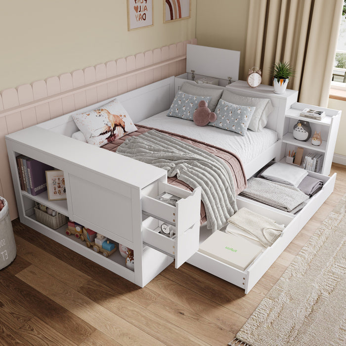 Mason Daybed with Headboard Storage and Multifunctional Storage Bed Frame,Full Size,White