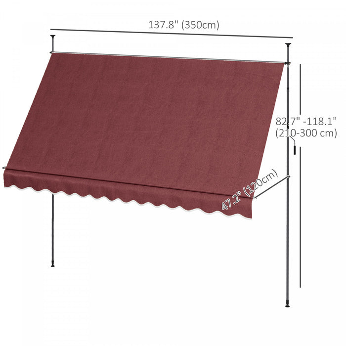 Outsunny 11.5' X 4' Manual Retractable Awning, Non-screw Freestanding Patio Sun Shade Shelter With Support Stand And Uv-resistant Fabric For Window, Door Porch, Deck, Wine Red