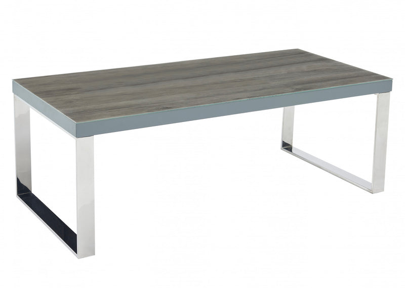 Sylph Coffee Table, Faux Wood & Stainless Steel