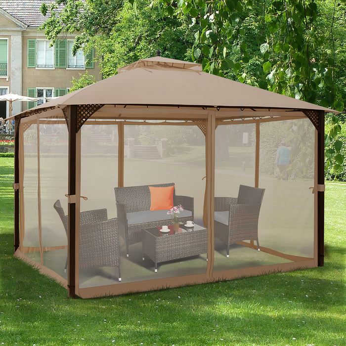 Costway 12' X 10' Outdoor Patio Gazebo Canopy Shelter Double Top Sidewalls Netting Brown