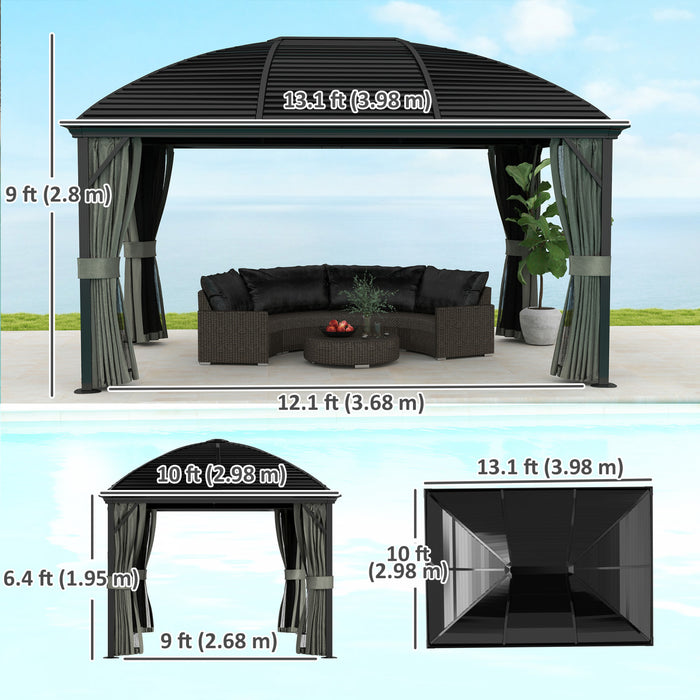 Outsunny 10' X 13' Hardtop Gazebo With Mesh Nettings, Dark Grey