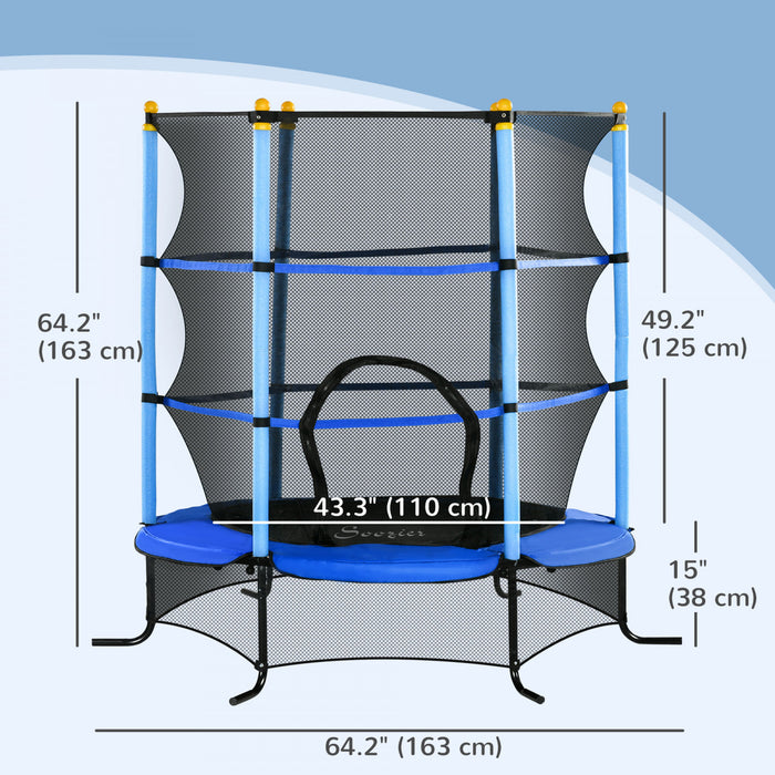 Soozier Trampoline For Kids, 5ft Kids Trampoline With Safety Enclosure Net, Heavy-duty Steel Frame, Outdoor Indoor Trampoline For 3-10 Years, Blue
