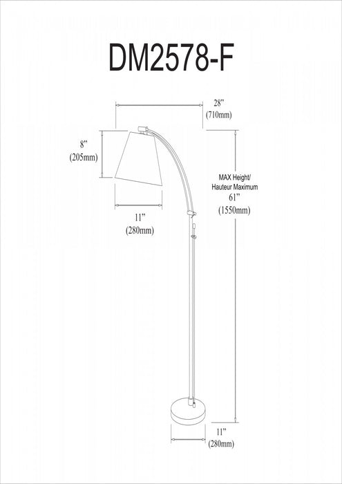Dainolite Felix Adjustable Floor Lamp Oil Brushed Bronze Flax Empire Shade Rotary Dimmer Switch