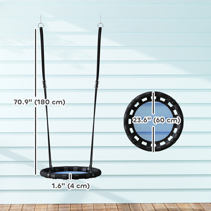 Qaba Saucer Tree Swing Set for Kids, 24 inch Round Flying Swing Seat with Adjustable Hanging Ropes, 154 lbs Weight Capacity Children Net Swing for Outdoor, Backyard, Blue