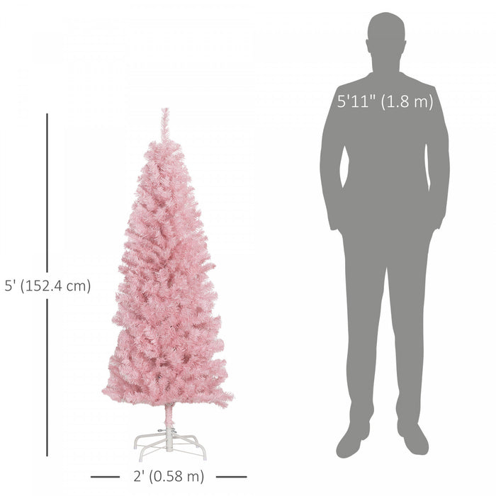 HOMCOM 5FT Artificial Christmas Tree with Automatic Open for Home Pink