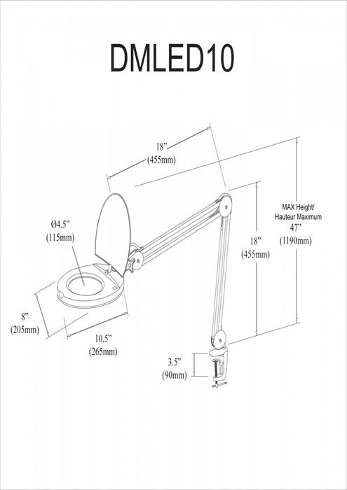 Dainolite LED Magnifier Lamp 8w 5d Lens White Finish