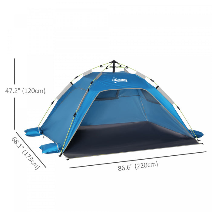 Outsunny 1-2 Person Pop Up Tent, Outdoor Beach Tent Sun Shelter, Sky Blue