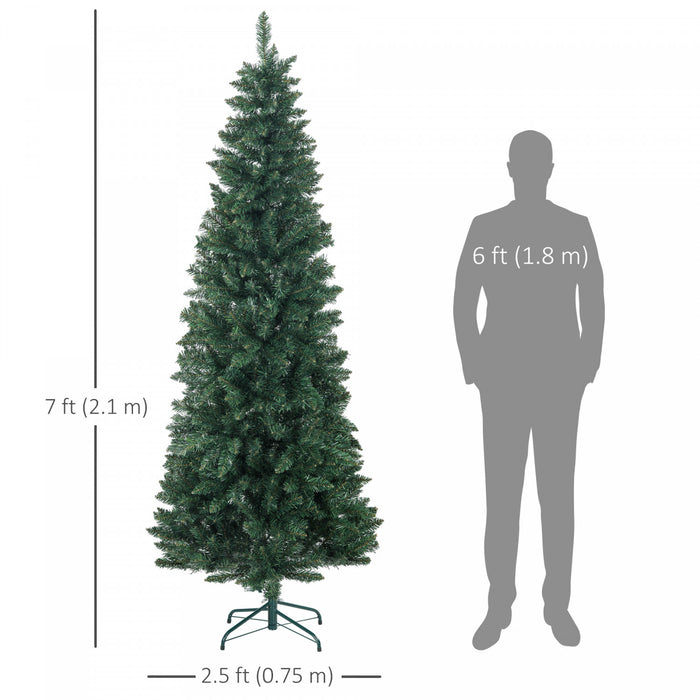 Homcom 7ft Tall Pencil Artificial Christmas Tree With Steel Base, Green