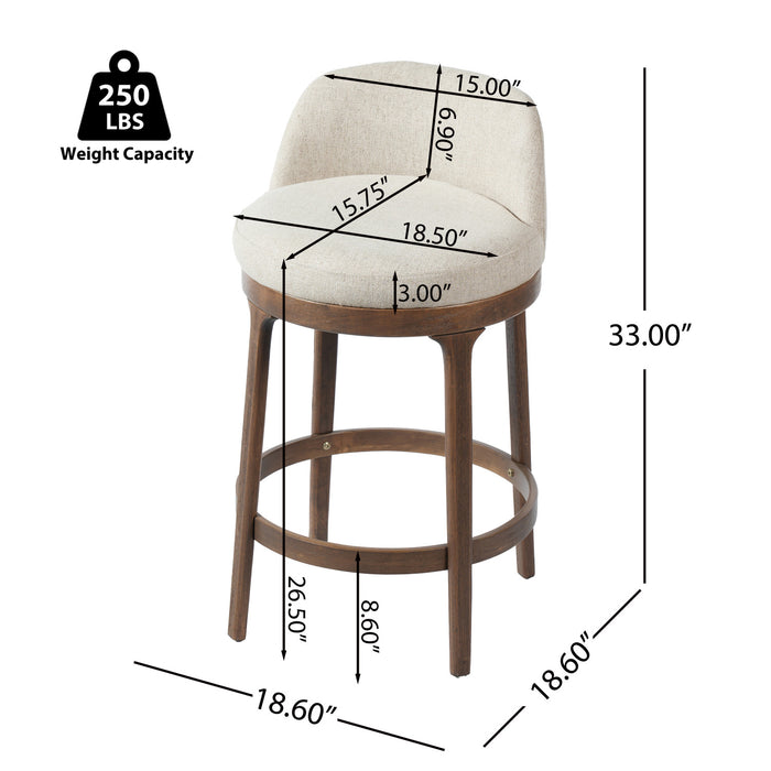 Amelia Ergonomic Rubberwood Counter Height Bar Stool Set of 2 with Upholstered Fabric,Walnut