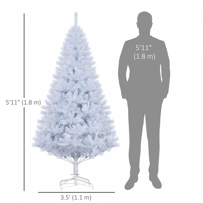 HOMCOM 6' Artificial Christmas Tree with 928 Branch Tips Metal Stand White
