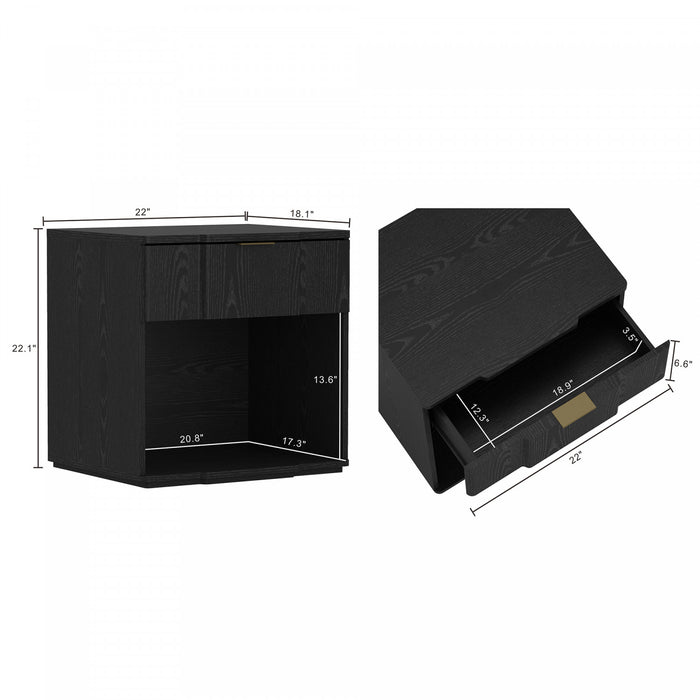 Clive Mid-Century Modern 22\" Nightstand in Black (1-Drawer)