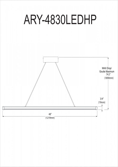 Dainolite Array LED Horizontal Pendant 30w 48\" Aged Brass Finish White Acrylic Diffuser Lamp