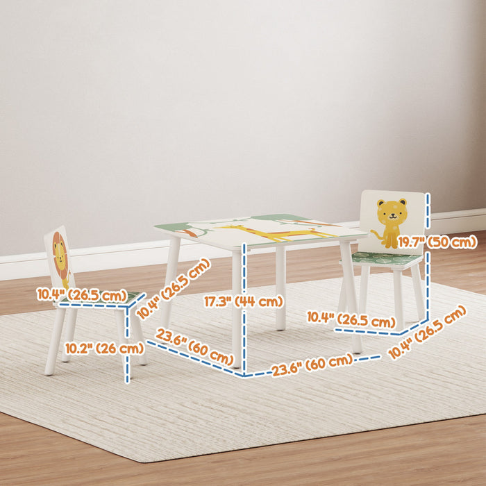 Qaba 3-Piece Kids Table and Chair Set, Toddler Table and Chair Set with Animal Pattern for Boys and Girls Aged 3-8, Bedroom, Nursery, Playroom, Green