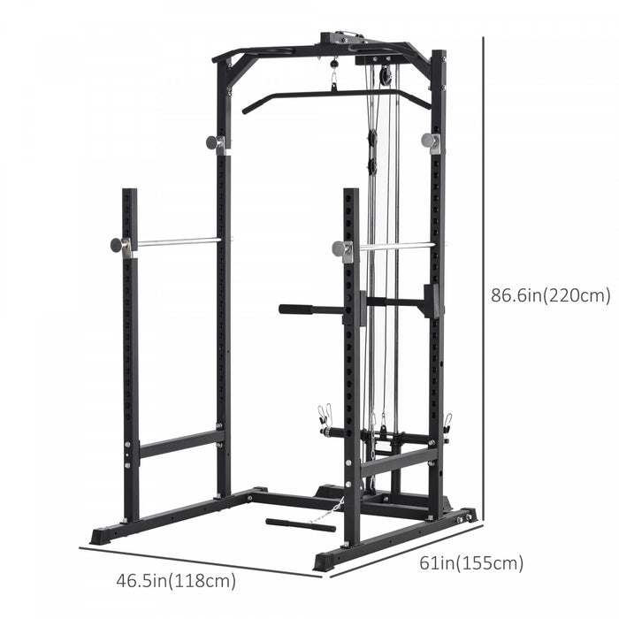 Soozier Power Cage, Power Rack With Lat Pulldown Attachment, Pull-up Bar, T Bar Row Landmine And Dip Handle, Strength Training Workout Station, For Home Gym, 800lbs Capacity