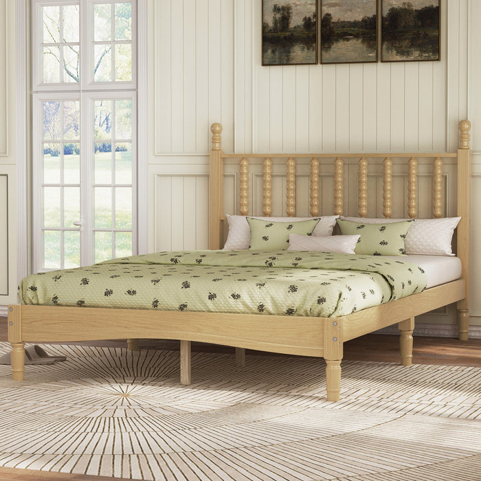 Oliver Retro Wood Platform Bed with Gourd Shaped Headboard and Sturdy Wooden Slat Support,Full Size,Natural Full Bed