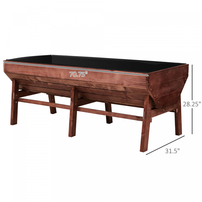 Outsunny 71'' X 32' X 28'' Wooden Raised Garden Bed, Planter Box With Non-woven Fabric, Free Standing Planting Container, Dark Red