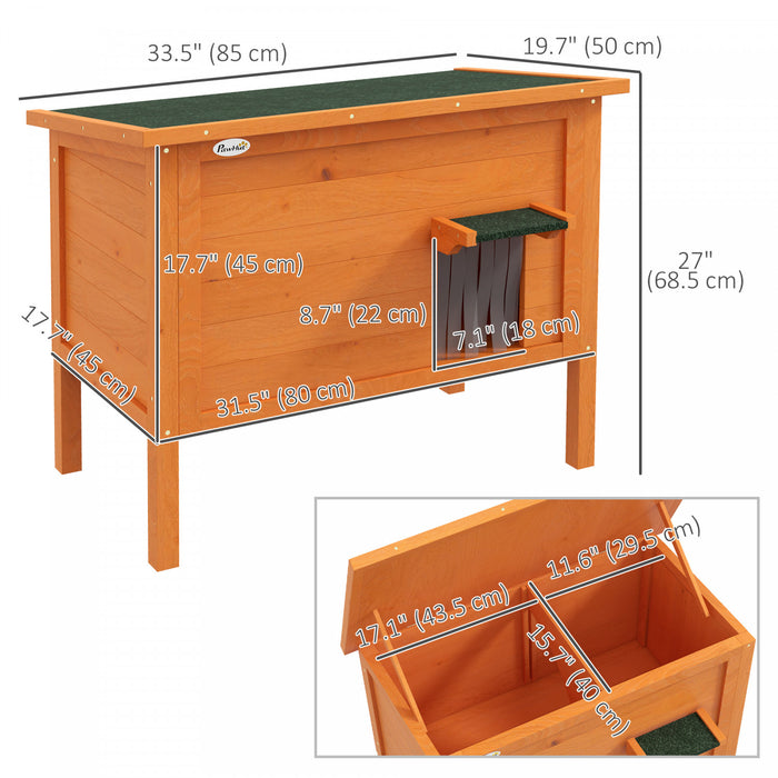 Pawhut Outdoor Cat House, Wooden Insulated Cat Shelter With Asphalt roof, removable Floor, Foam, For Cats, Small Animals, Orange