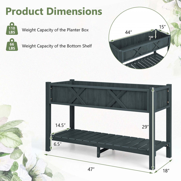 Costway Hips Raised Garden Bed Poly Wood Elevated Planter Box With Legs, Storage Shelf Black