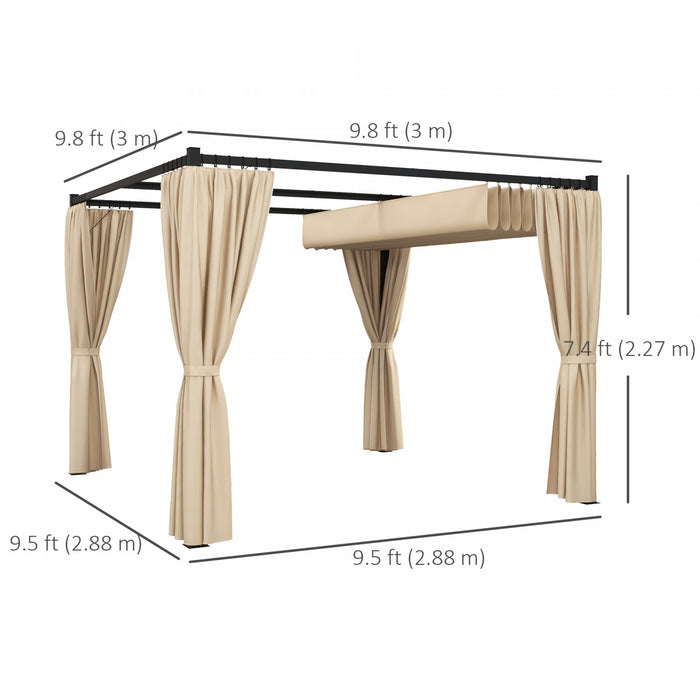 Outsunny 10' X 10' Patio Pergola With Retractable Canopy, Beige