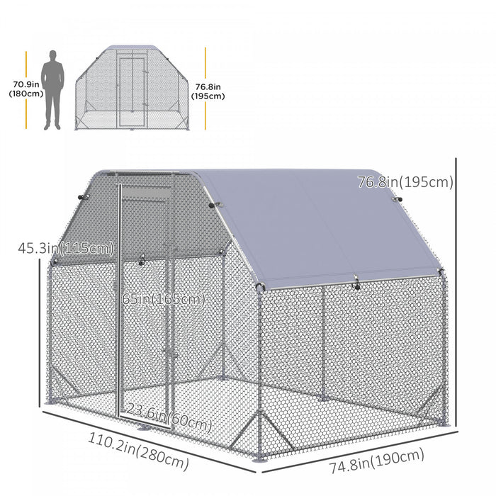 Pawhut Galvanized Large Metal Chicken Coop Cage Walk-in Enclosure Poultry Hen Run House Playpen Rabbit Hutch With Cover For Outdoor Backyard 9.2' X 6.2' X 6.5' Silver