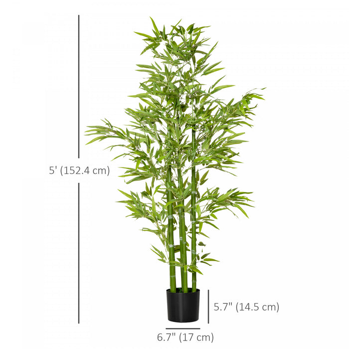 HOMCOM 5' Artificial Bamboo Tree Fake Plant in Pot Indoor Decoration