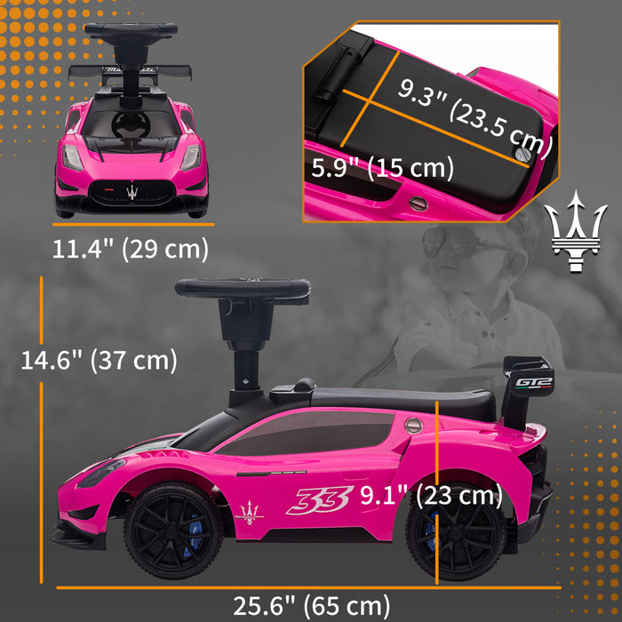 Qaba Maserati Gt2 Licensed Sit To Stand Baby Car, Ride On Toy For Toddlers, Kids Sliding Car Style With Under Seat Storage, Led Headlights Music Mp3, For 18-60 Months, Pink