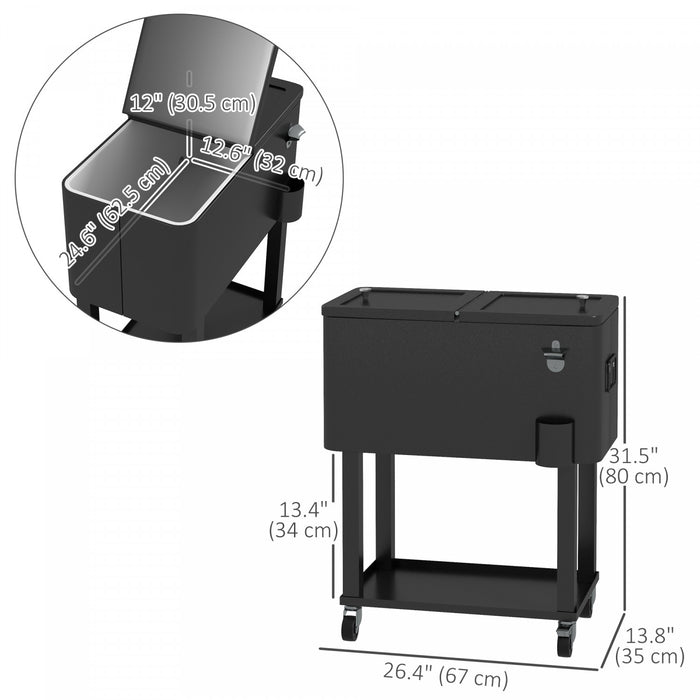 Outsunny 60qt Rolling Patio Cooler Cart, Portable Outdoor Cooler, Black
