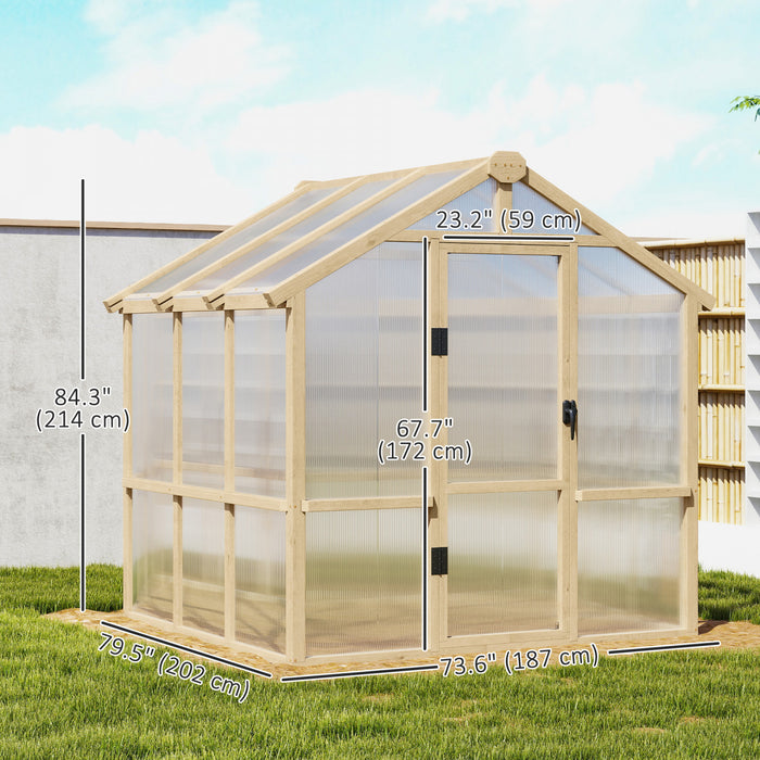 Outsunny 6.6 X 6ft Polycarbonate Greenhouse Walk-in Wooden Green House