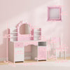 Qaba Kids Vanity Set with Lighted Bow Mirror, Toddler Dressing Table and Chair Set with Cabinet, Drawer and Shelves, Pretend Makeup Playset for Girls 3-8 Years Old, Pink