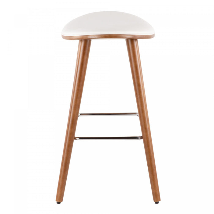 LumiSource Saddle White Faux Leather Mid-Century Modern Counter-Height Stool - Set of 2