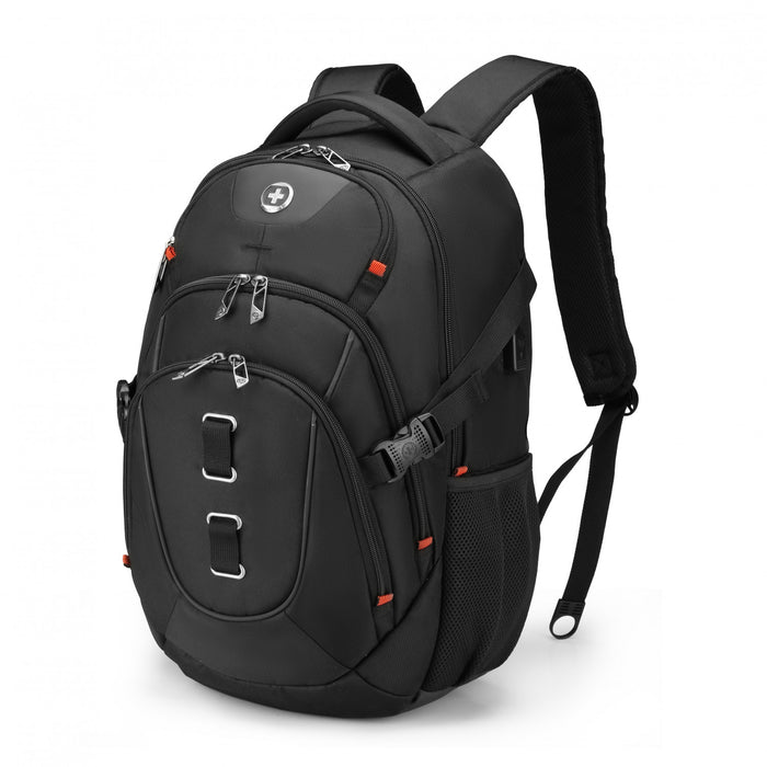 Swissdigital Meilen School Backpack – 17\" Laptop Bag, USB Charging, SDD Finder, RFID Protection, Add-A-Bag System, Travel-Ready
