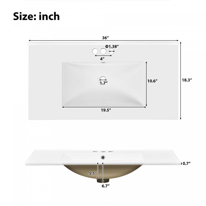 Laura 36\" Solid Wood Bathroom Vanity With Ceramic Sink,espresso Accent Cabinet