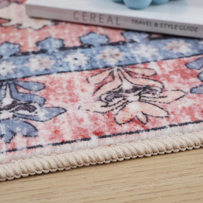 Aqua Pink Flames Washable Non-slip Low Pile Area Rug 5'x7'