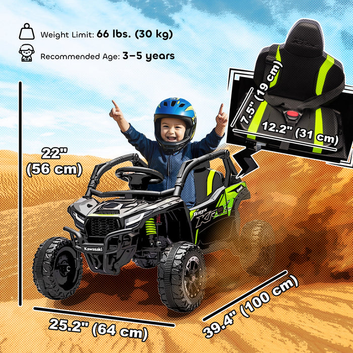 Qaba 12V Ride on Car Truck, Kids Electric Car Licensed Kawasaki TERYX KRX 2WD with Rear Suspension, Remote Control, LED Lights, Music and Horn for 3-8 Years Boys Girls, Black