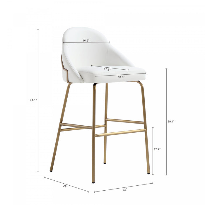Gracie Modern Metal Upholstered Barstool in White and Gold - Set of 2