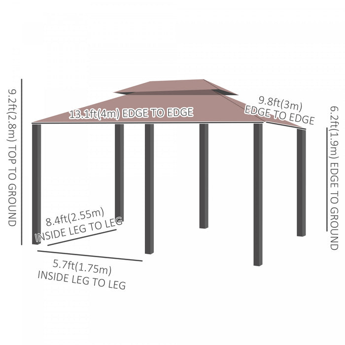 Outsunny 10' X 13' Patio Gazebo, Outdoor 2-tiers Garden Canopy Yard Sunshade Shelter With Curtains, Khaki